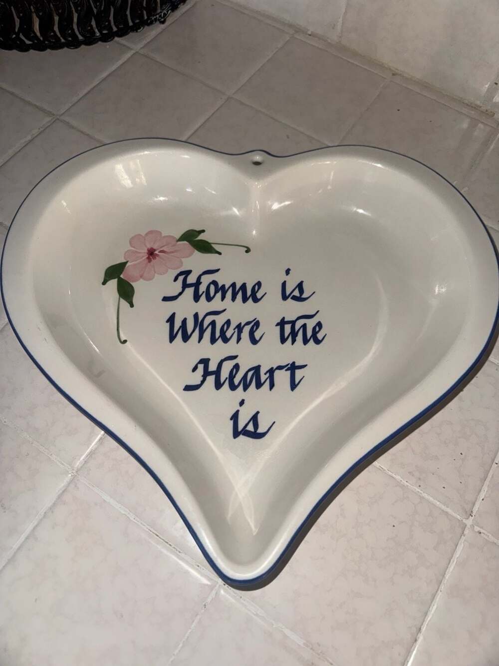 Vintage Clay Design 1990 CeramicHeart Shaped Pie Dish Home is Where the Heart is